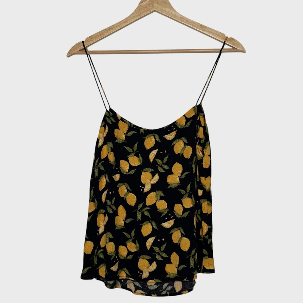 Reformation Atticus Camisole Top In Lemon Drop XS Black Yellow Art Deco Vacation